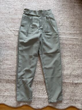 High-Waist Checkered Trousers - Black, White and Blue